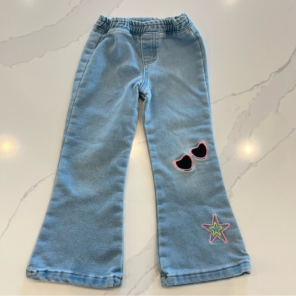 Flared Kids Toddler Jeans with Star &‎ Sunglasses Patches 3T - Picture 2 of 8